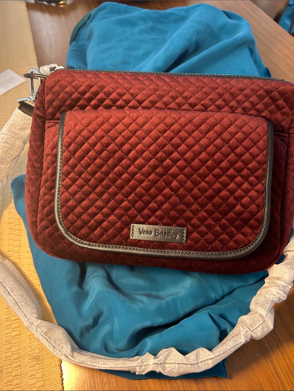 NWT Vera Bradley Quilted Crossbody in Wine Red with Black Trim